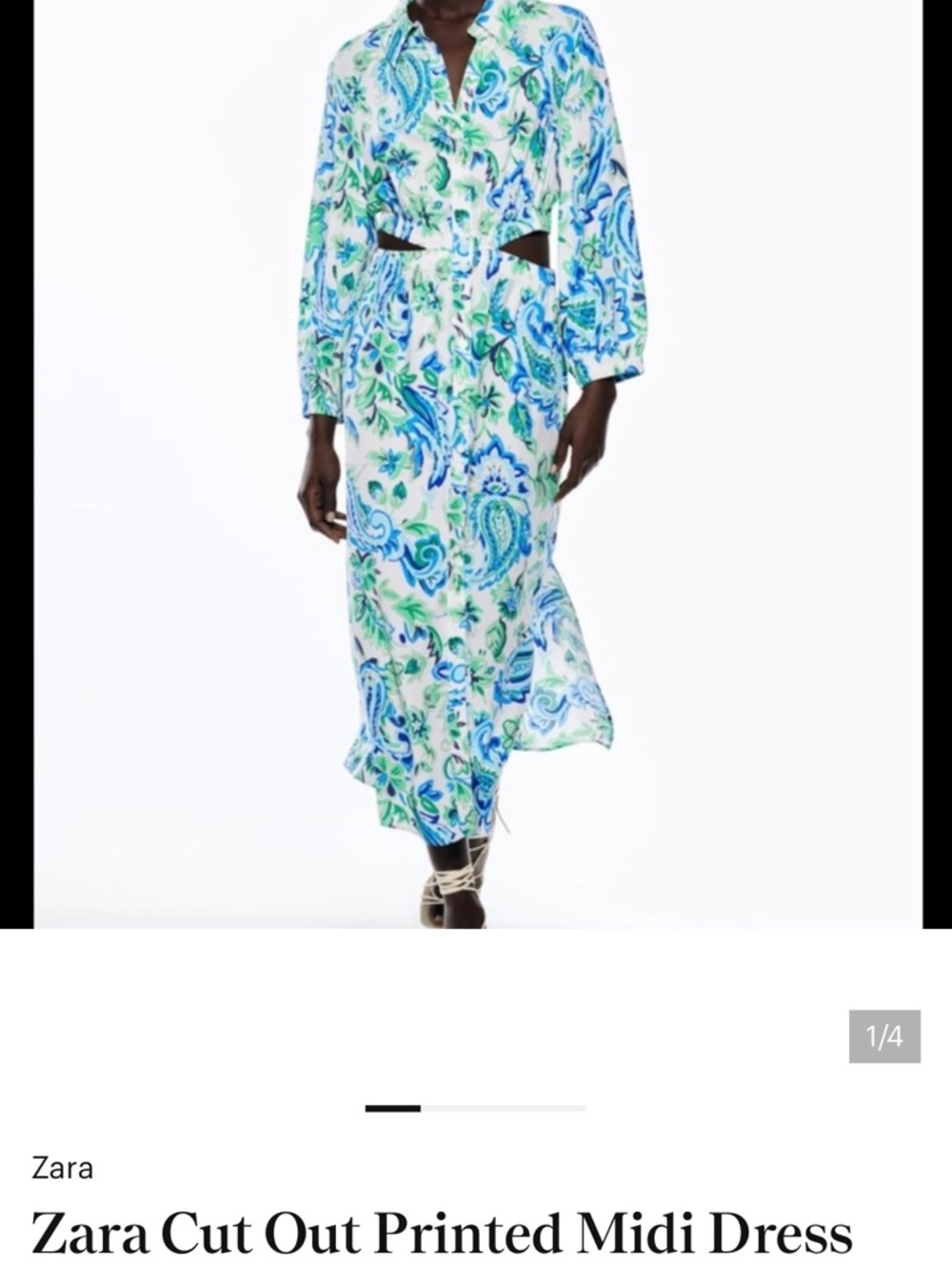 Zara White Midi Dress with Blue & Green Paisley Print